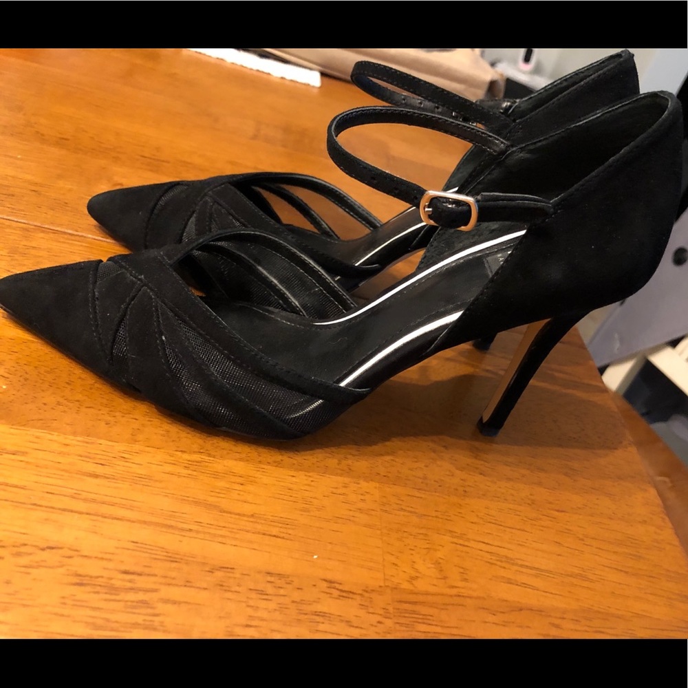 WHBM Black Faux Suede Heels, Size 6 1/2M Used - Great